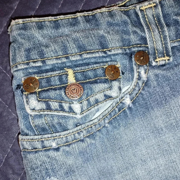 2/$30 AEROPOSTALE Vintage blue denim distressed Grunge Summer Mini skirt (#991) - Picture 2 of 6